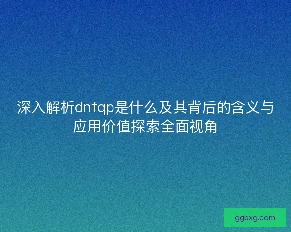 深入解析dnfqp是什么及其背后的含义与应用价值探索全面视角